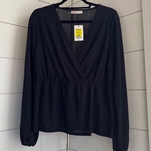 Intempo Elegant Black V-Neck Blouse Size Large